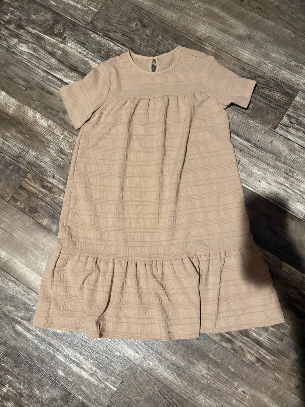 Girls' Tan Textured Ruffle Hem Dress SHEIN Size 11Y